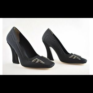 Fendi square toe heels with crystal embellishment